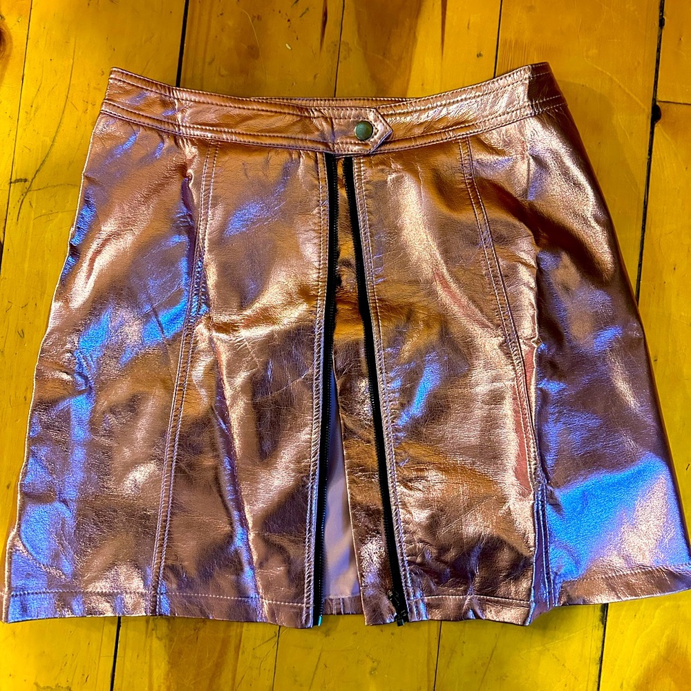 Pink metallic faux leather zip up miniskirt Freepeople